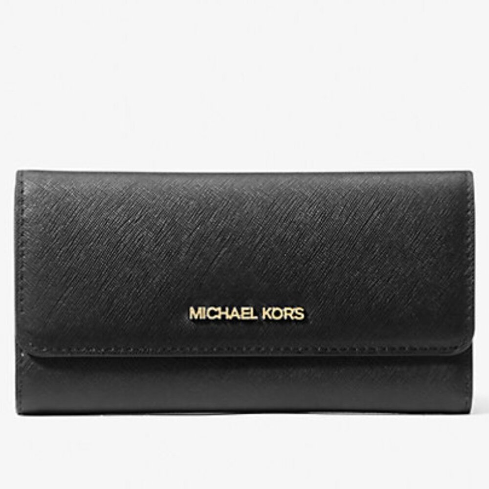 Michael Michael Kors Jet Set Travel Black Saffiano Leather Trifold Wallet